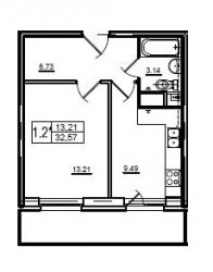 Однокомнатная квартира 31.3 м²